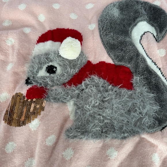 Ladies Atmosphere Pink Polka Dot Squirrel Ugly Christmas Sweater - Picture 2 of 6